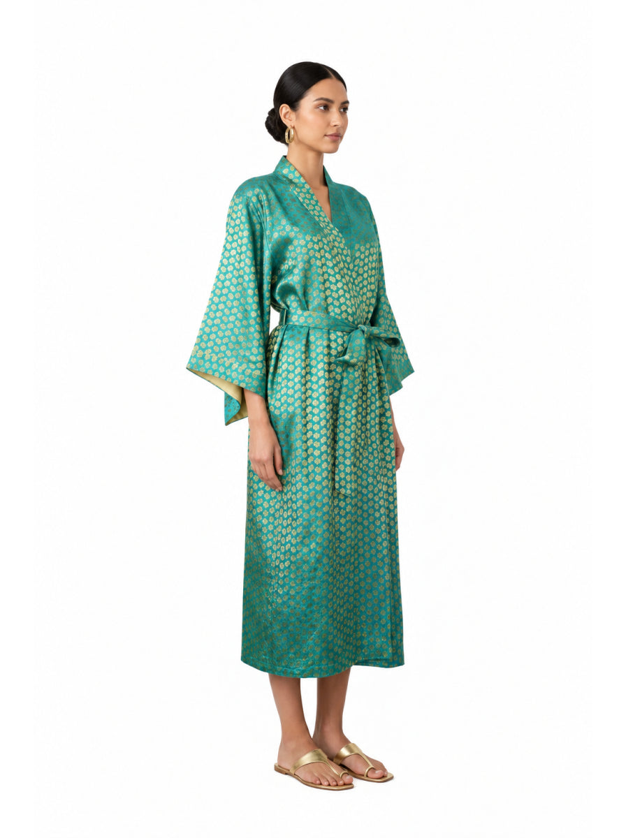 Kimono Brocade Green Verde-Oro