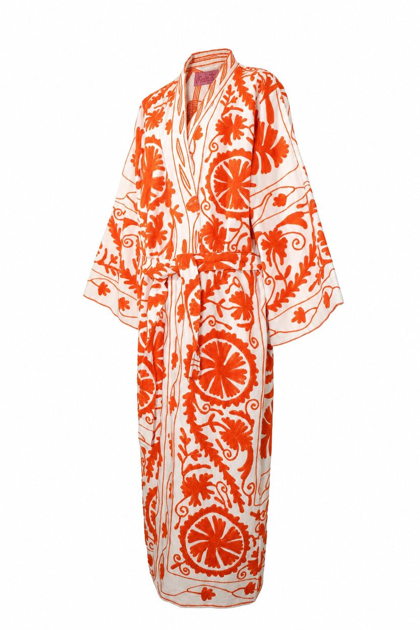Kimono suzani orange flower Bianco-arancio