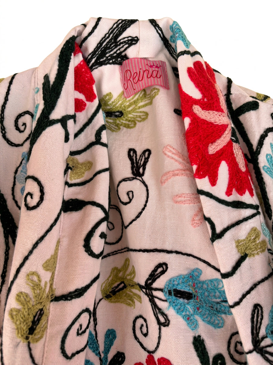Kimono suzani red flower White-red