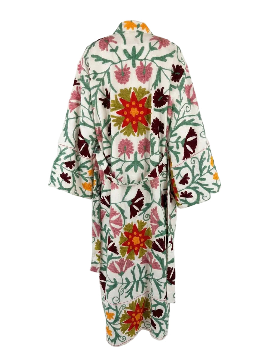 Kimono suzani green flower White-green