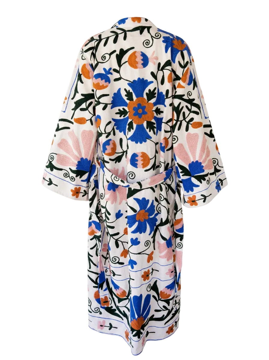 Kimono suzani blue flower Bianco-blue
