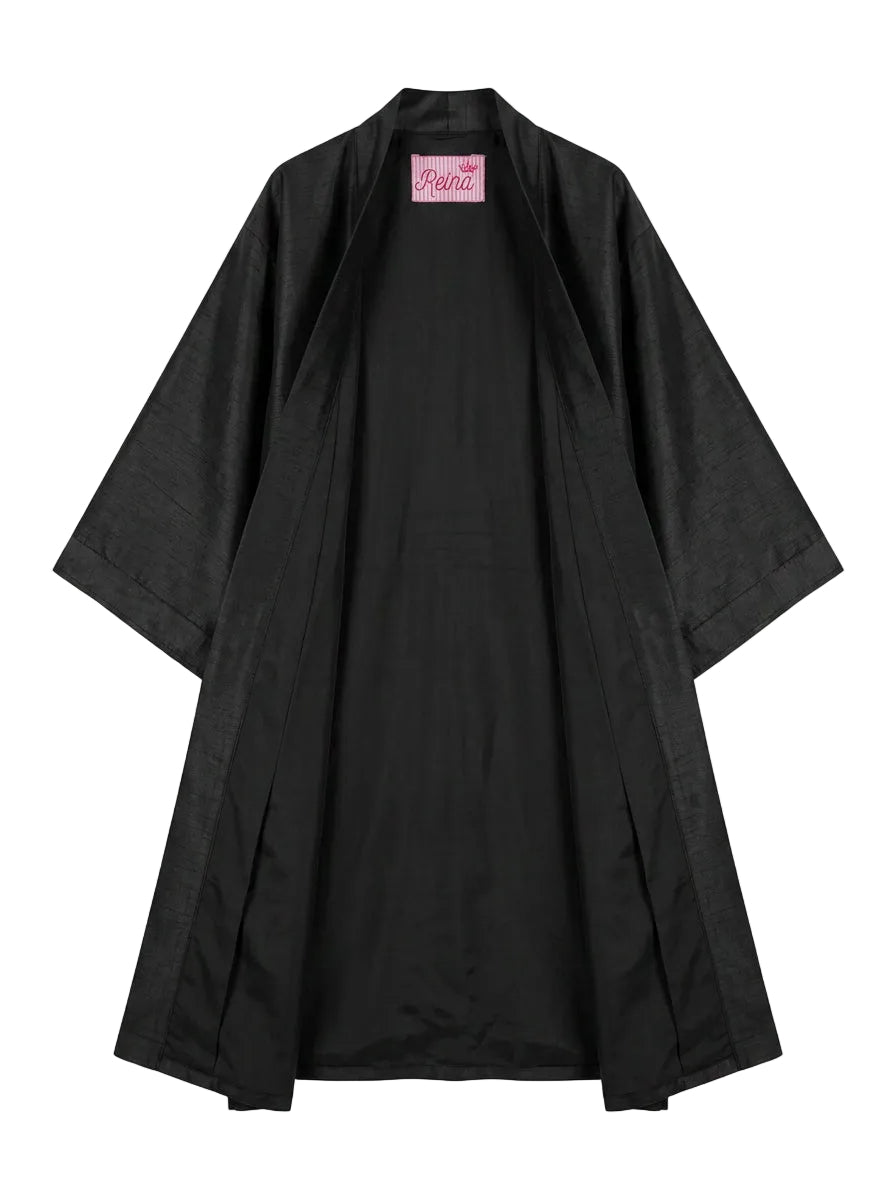 Kimono Black seta Dupioni Nero