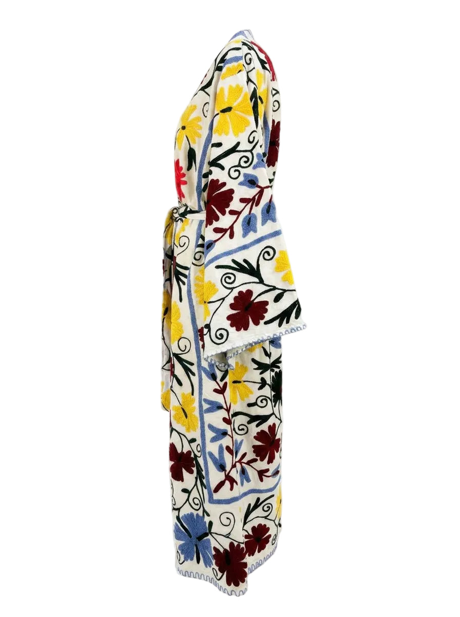 Kimono suzani black flower Bianco-nero
