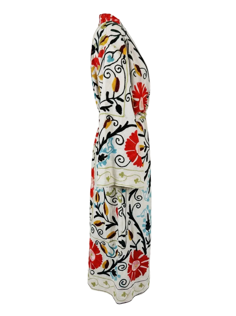 Kimono suzani red flower White-red