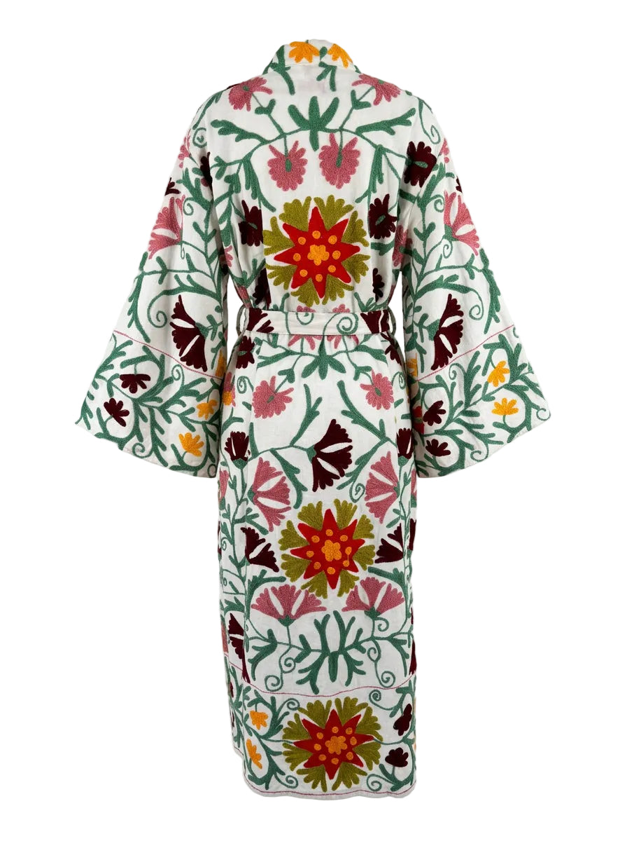 Kimono suzani green flower White-green
