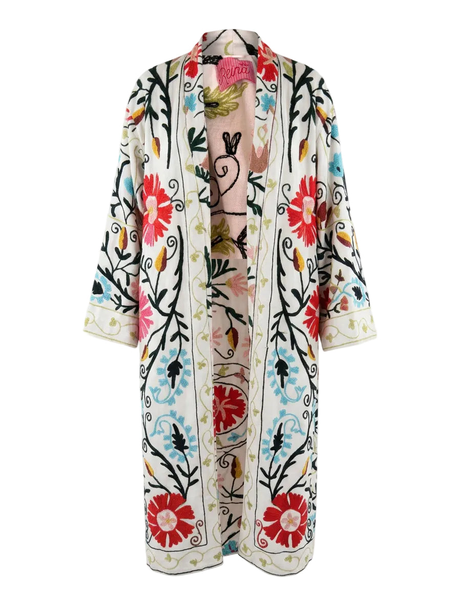 Kimono suzani red flower White-red