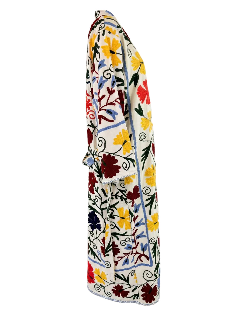 Kimono suzani yellow flower Bianco-giallo