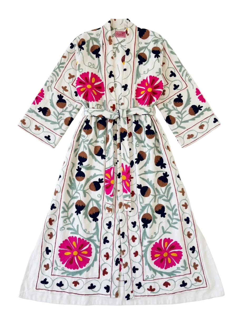 Kimono suzani fucsia flower Bianco-fucsia