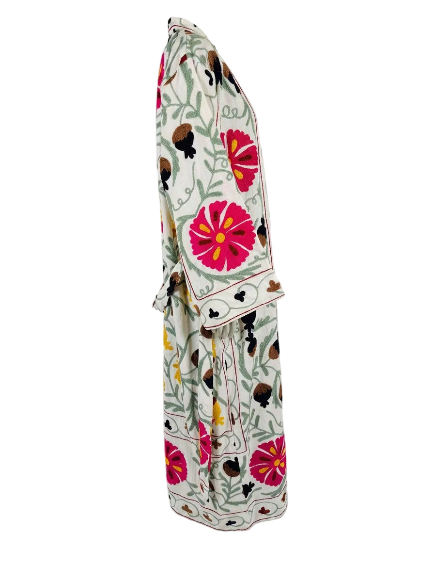 Kimono suzani fucsia flower Bianco-fucsia