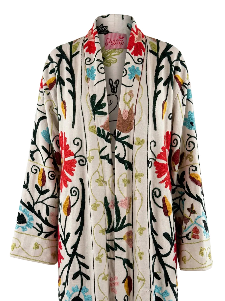 Kimono suzani red flower White-red