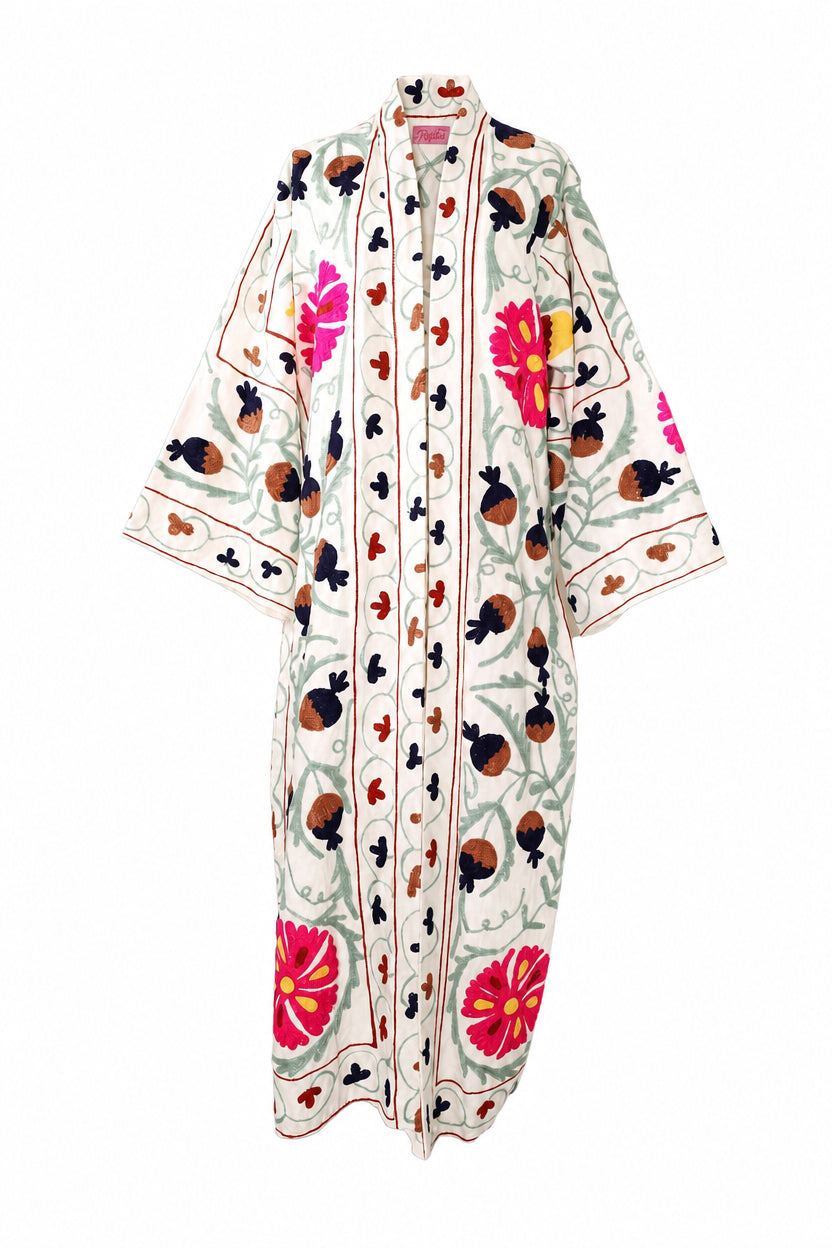 Kimono suzani fucsia flower Bianco-fucsia