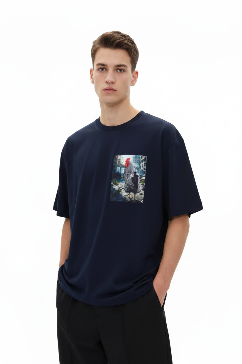 T-Shirt Chicken Feather Navy Blue - IL CIRCO