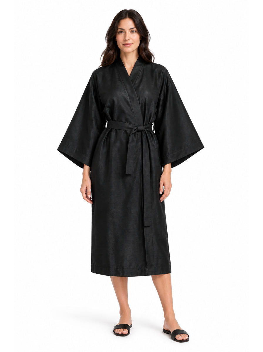 Kimono Black seta Dupioni Nero