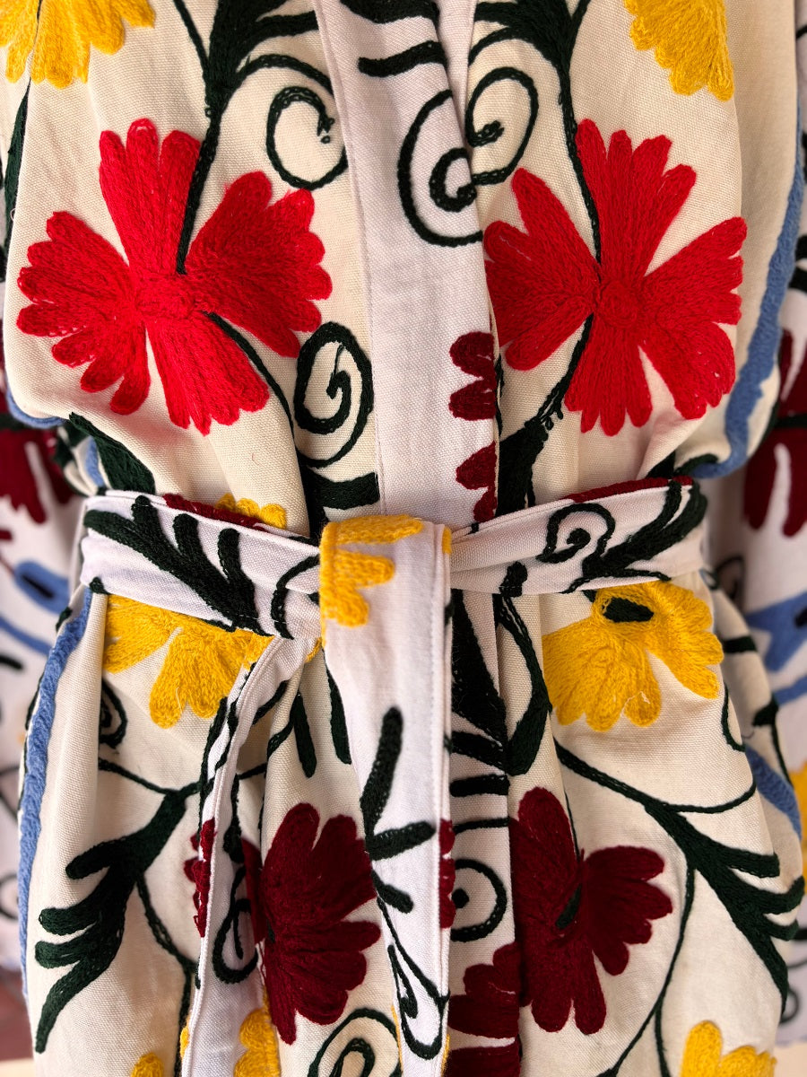 Kimono suzani yellow flower Bianco-giallo