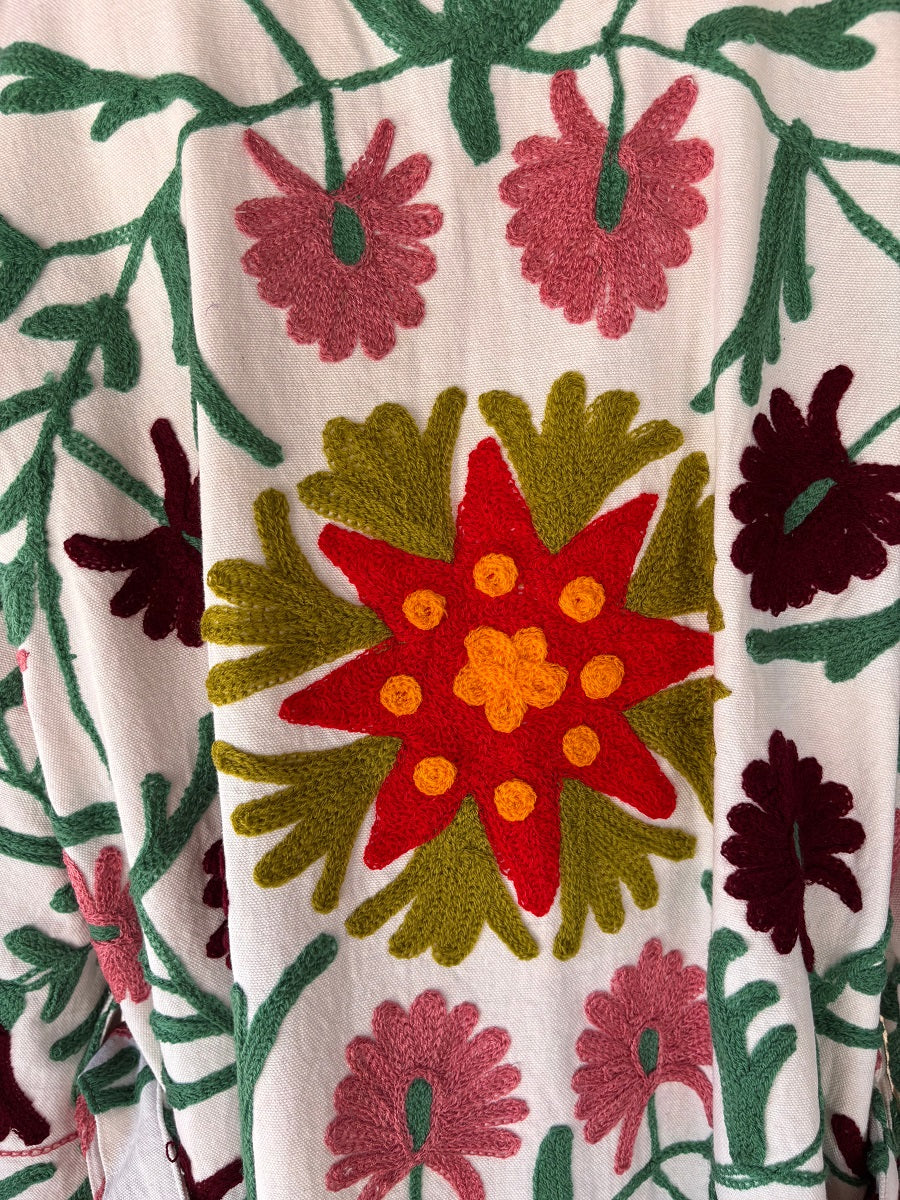 Kimono suzani green flower White-green