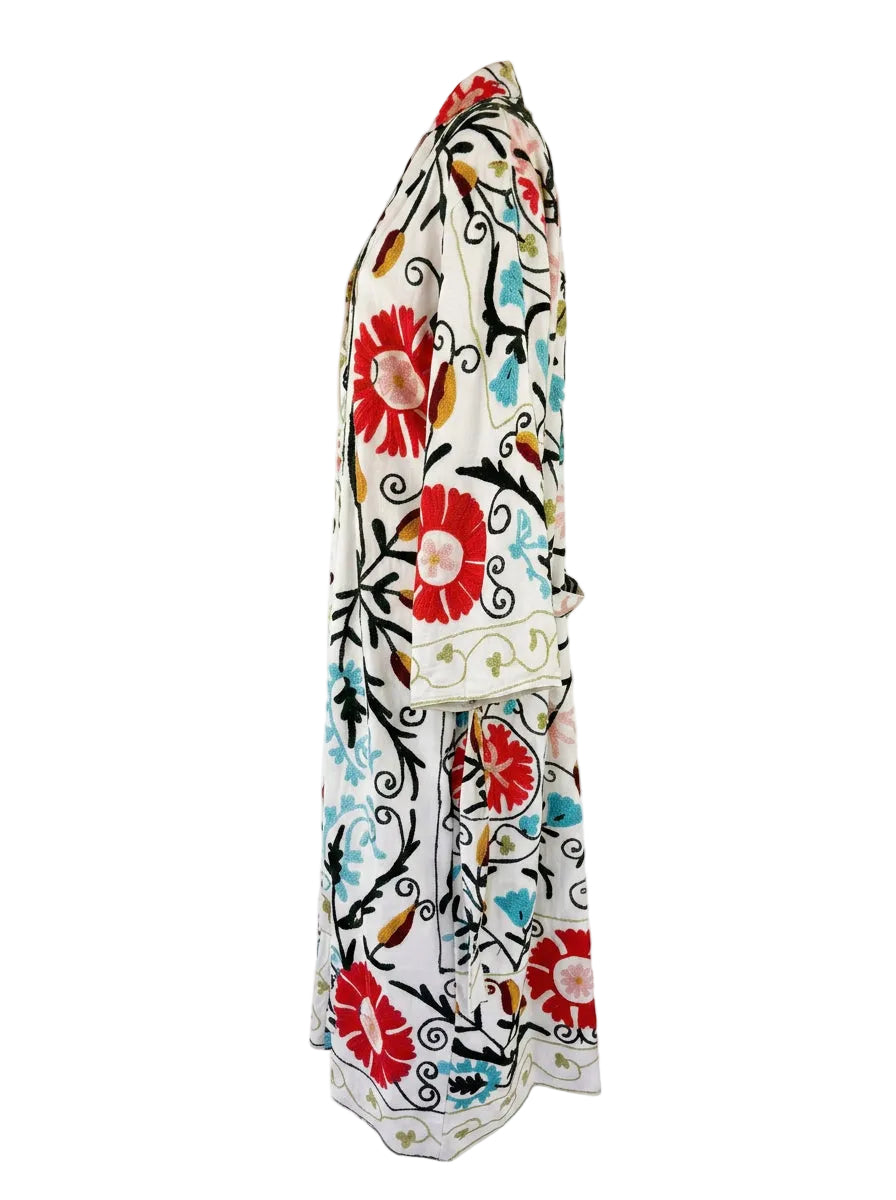 Kimono suzani red flower White-red