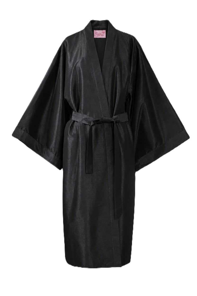 Kimono Black seta Dupioni Nero