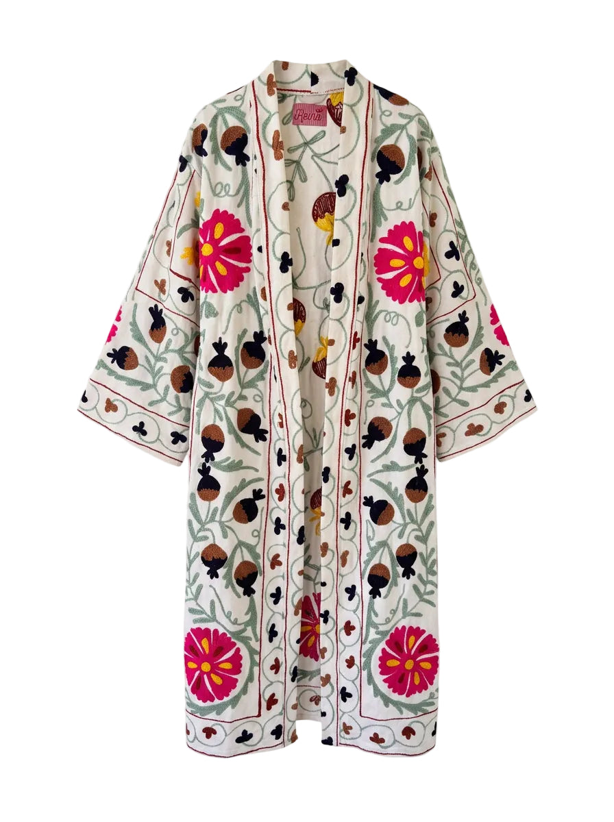 Kimono suzani fucsia flower Bianco-fucsia