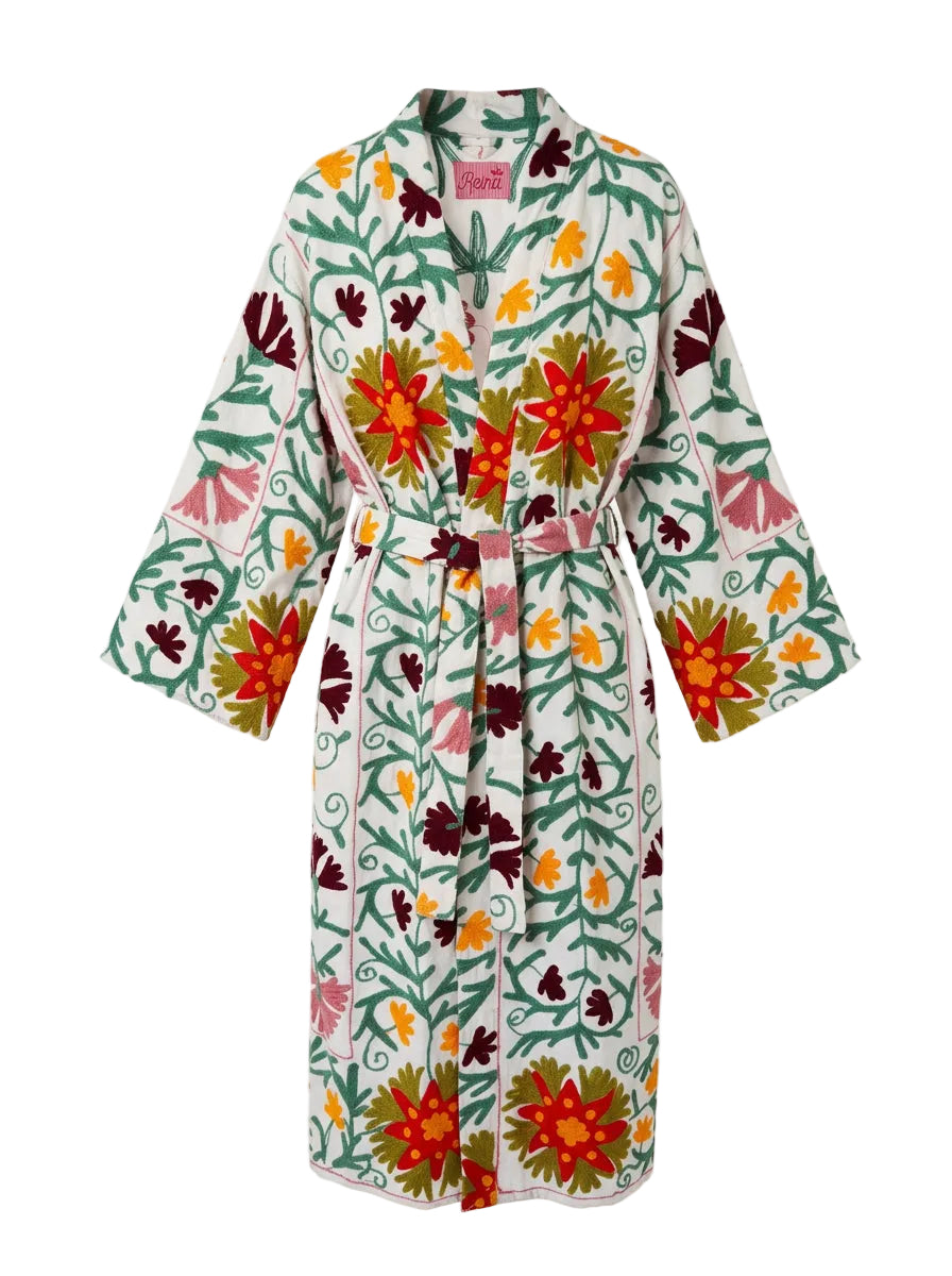 Kimono suzani green flower Bianco-verde