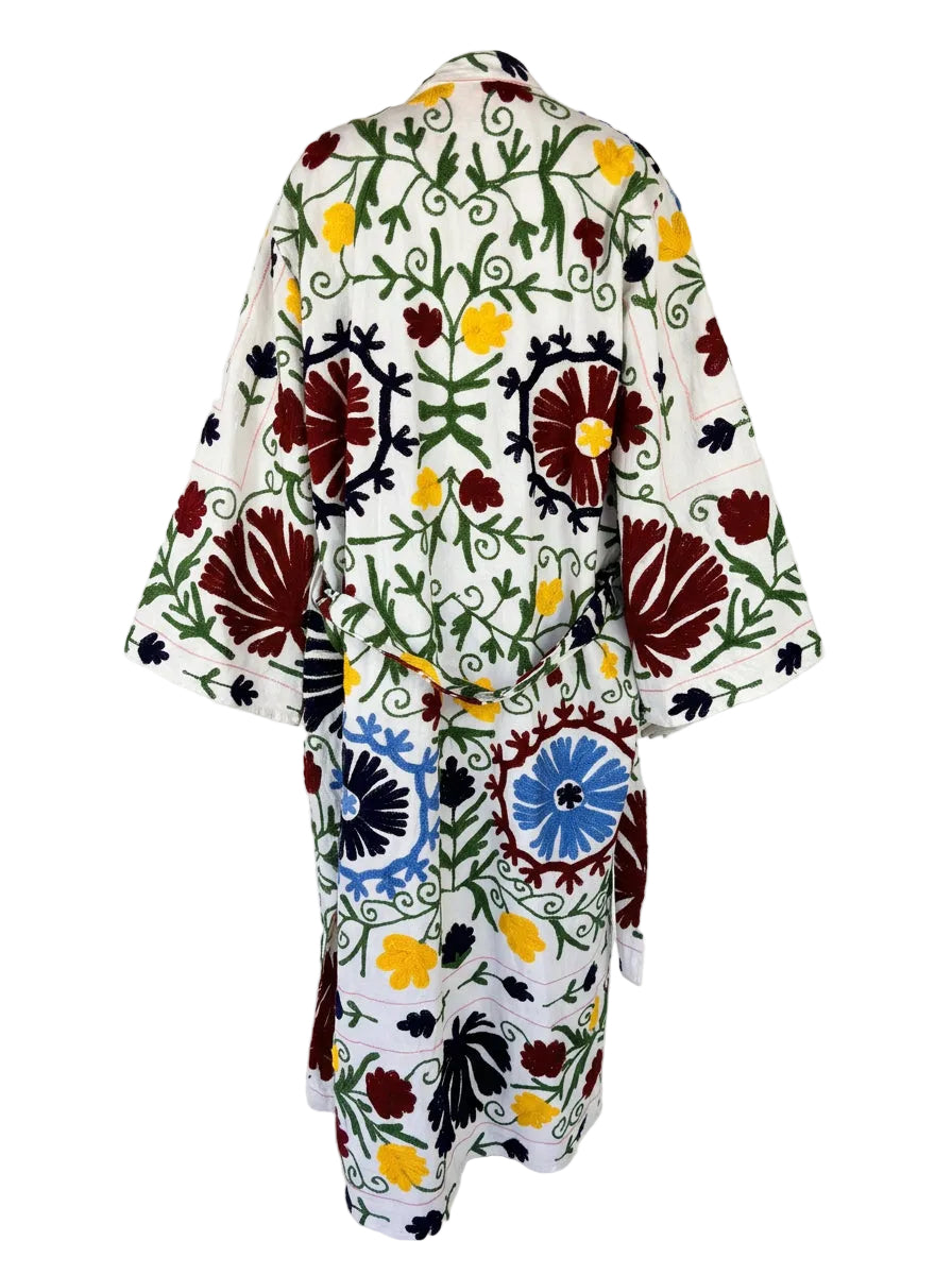 Kimono suzani black flower Bianco-nero