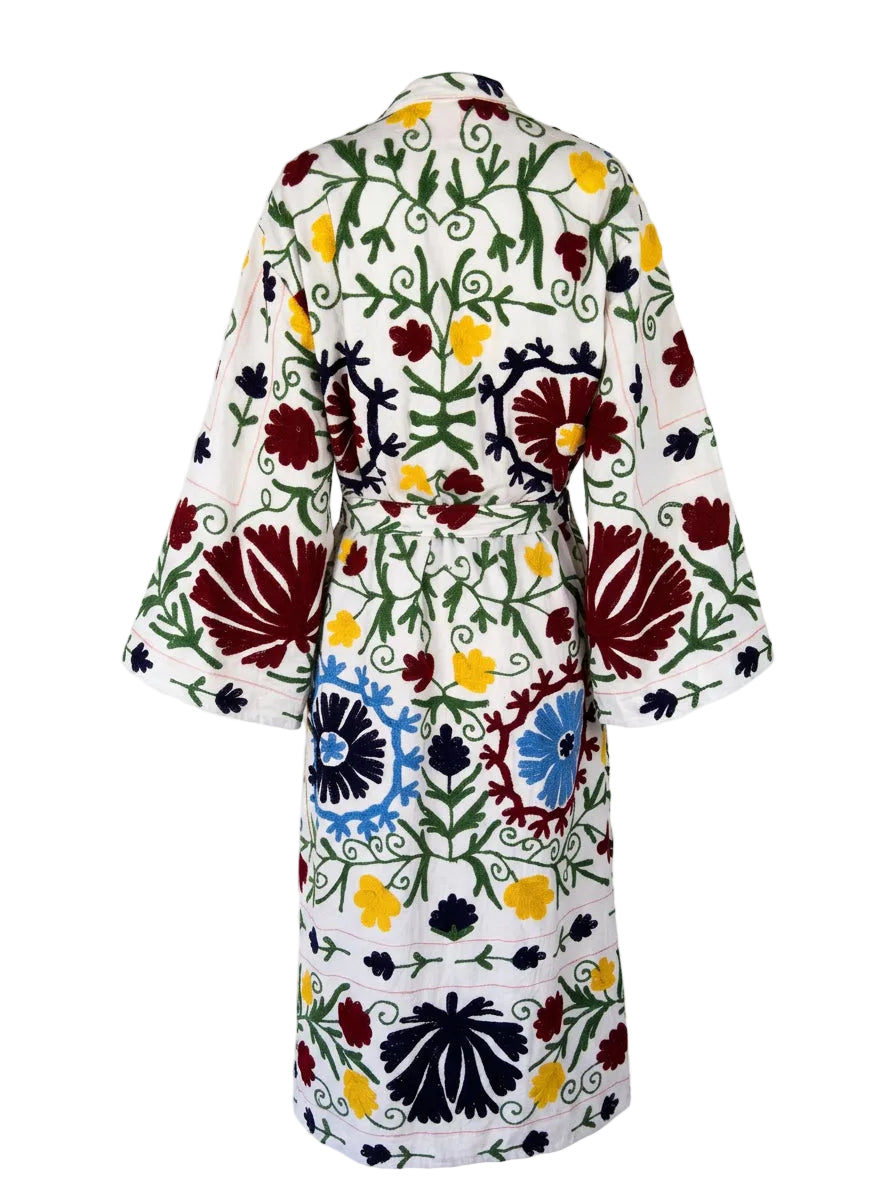 Kimono suzani black flower Bianco-nero