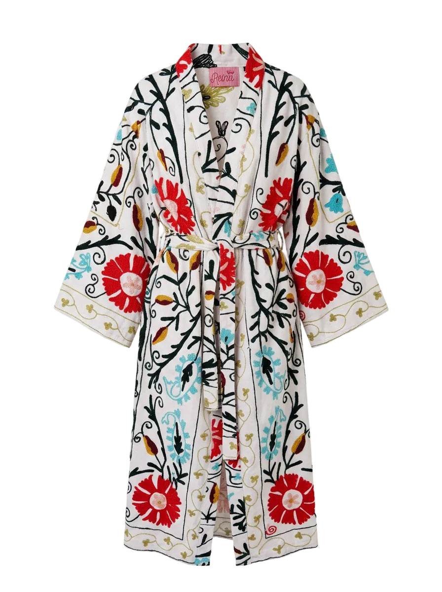 Kimono suzani red flower Bianco-rosso