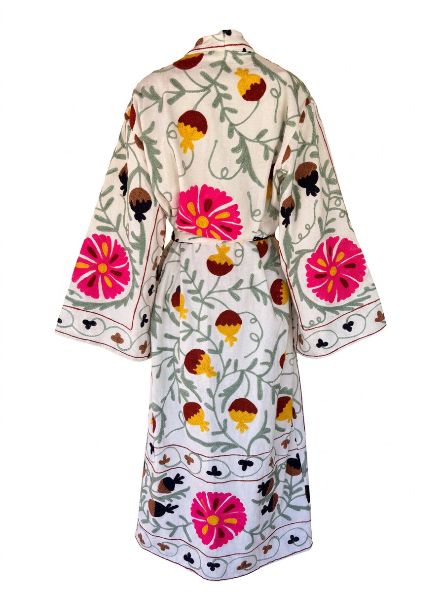 Kimono suzani fucsia flower Bianco-fucsia