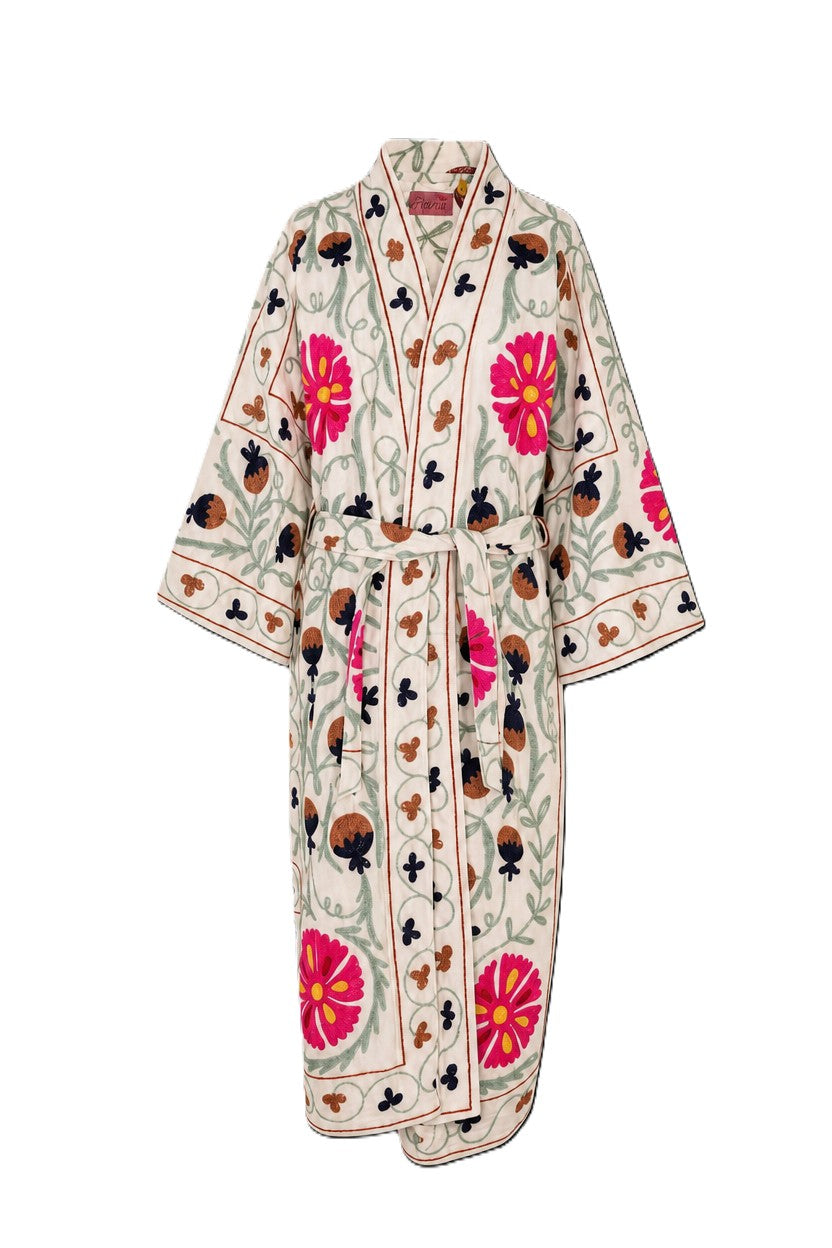 Kimono suzani fucsia flower Bianco-fucsia