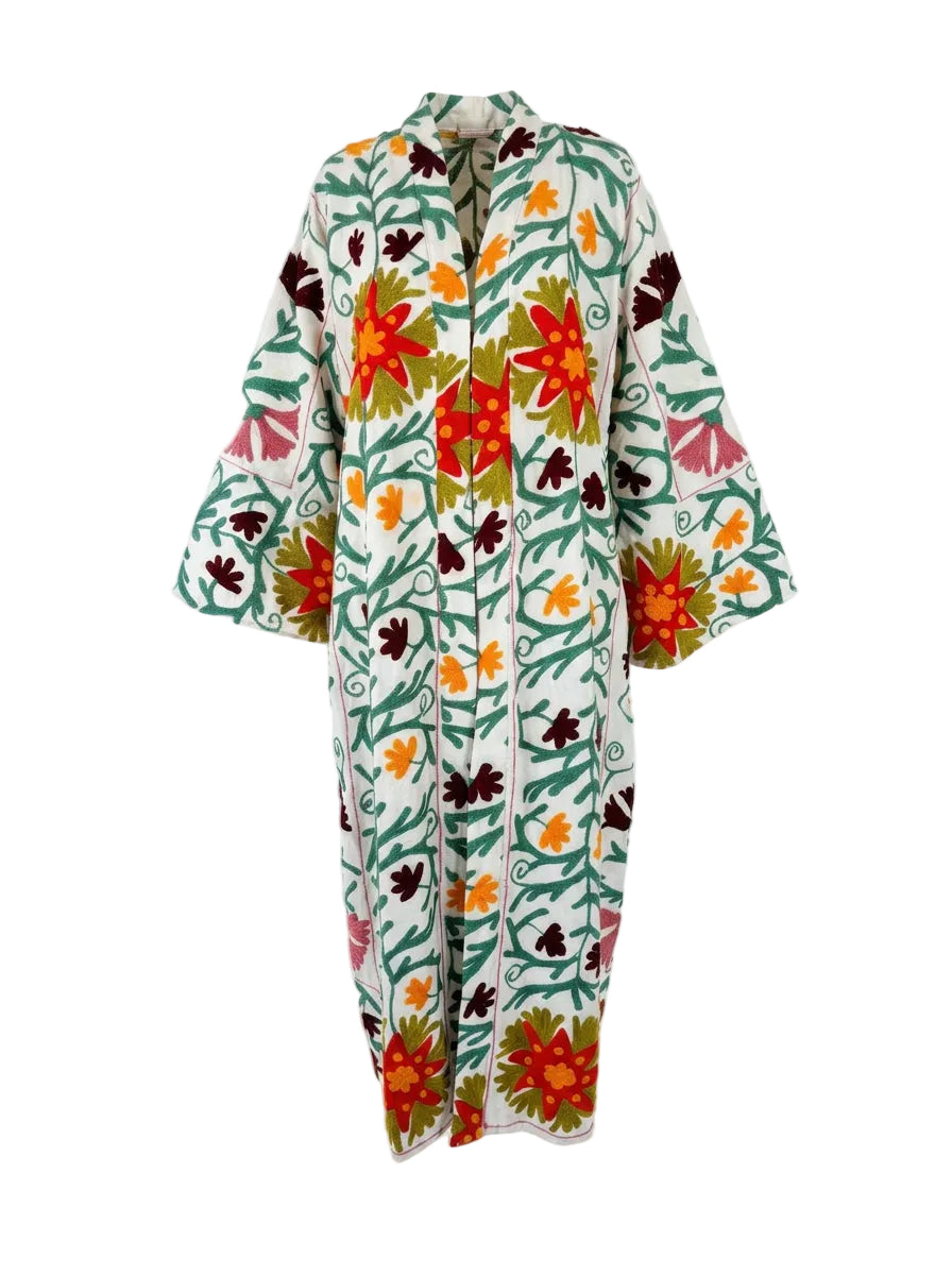 Kimono suzani green flower White-green