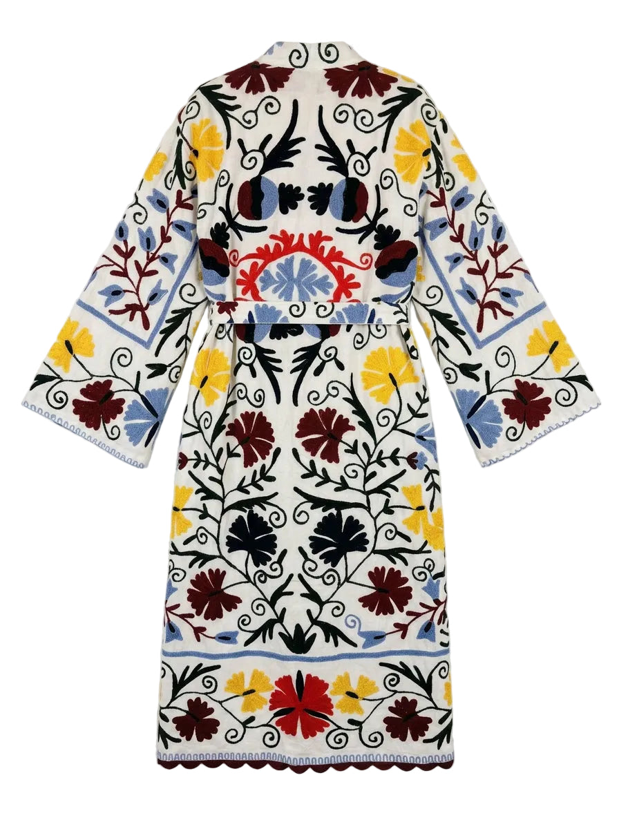 Kimono suzani yellow flower Bianco-giallo