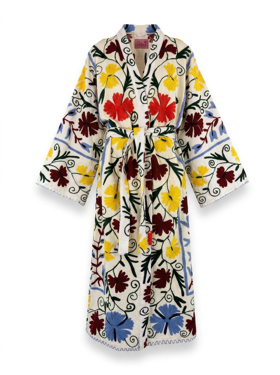 Kimono suzani yellow flower Bianco-giallo