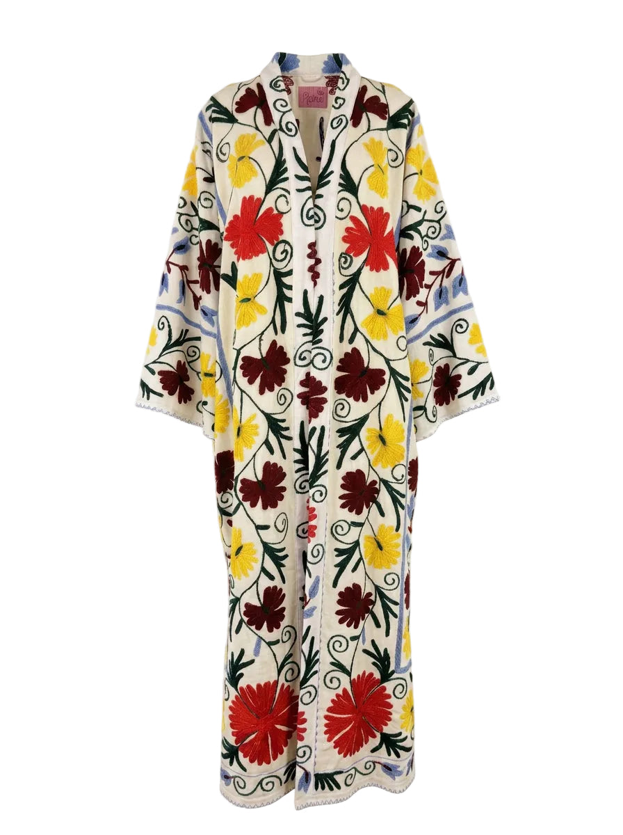 Kimono suzani yellow flower Bianco-giallo