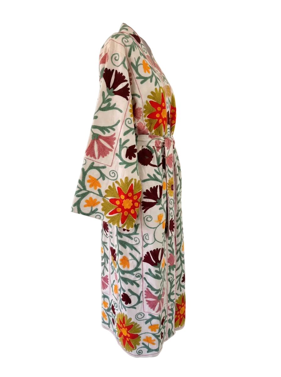Kimono suzani green flower White-green