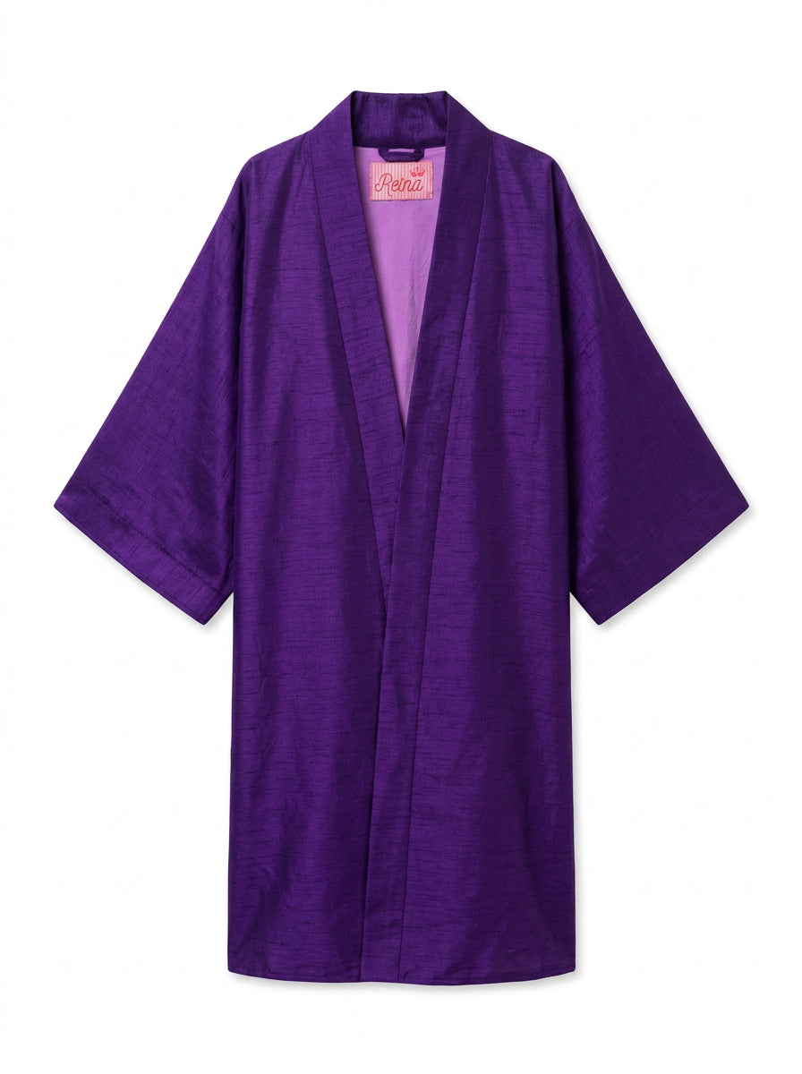 Kimono Purple seta Dupioni Viola
