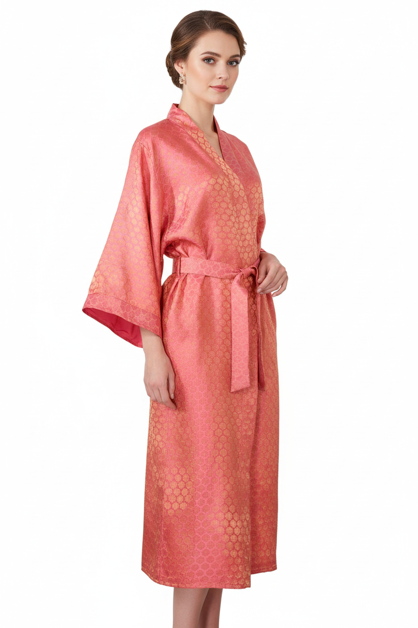 Kimono Brocade pink Rosa-Oro