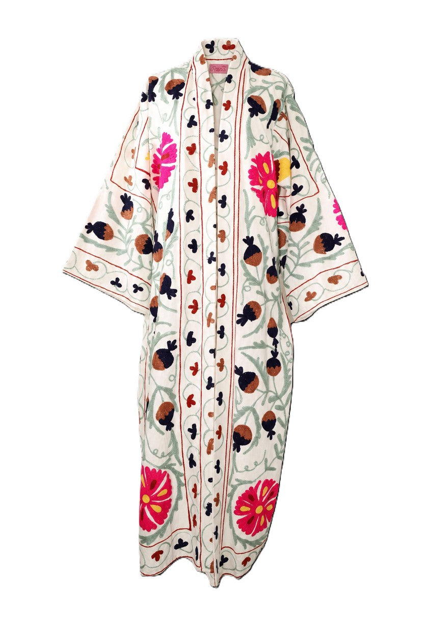 Kimono suzani fucsia flower Bianco-fucsia
